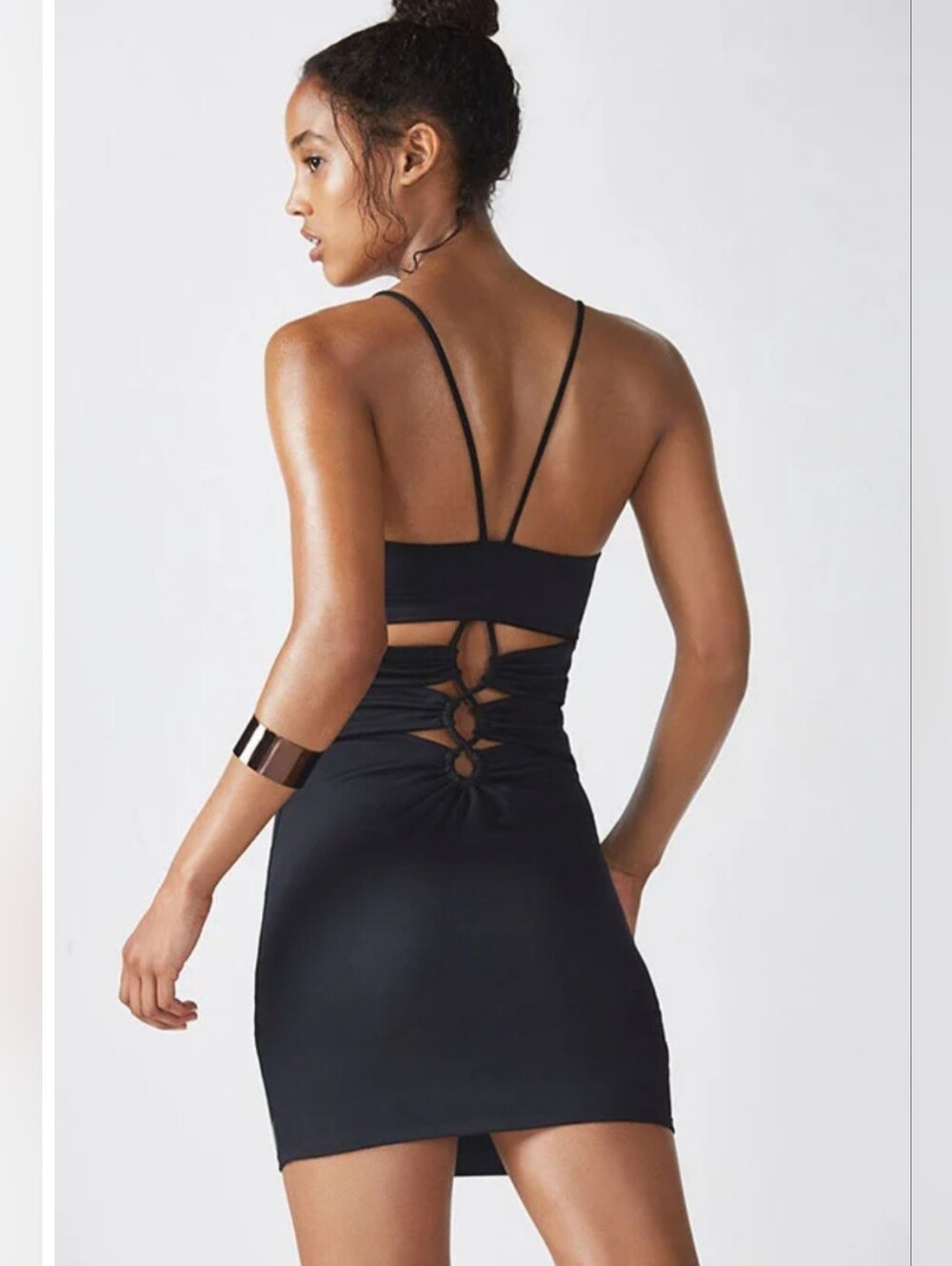 Fabletics Bailey Cut Out Black Strappy Back Bodycon Athletic Dress